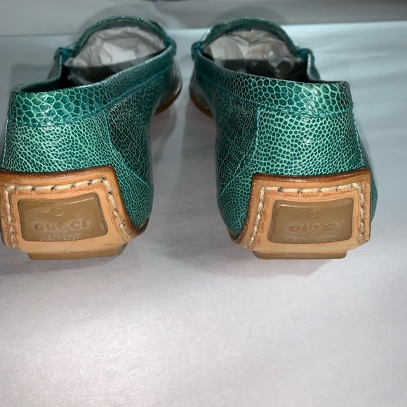 GUCCI size 7B green CROCODILE driving moccasins - Picture 6 of 11